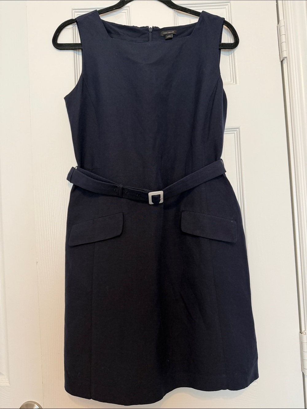Ann Taylor Navy Sleeveless Belted Sheath Dress